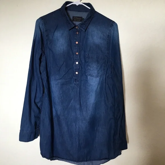 Ci Sono | Tops | Ci Sono Denim Collection Womens Long Tunic Fitted Pull  Over Shirt Size L | Poshmark